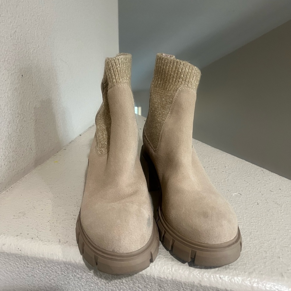 Steve Madden Womens Stretch‎ Ankle Tan Chunky Platform Chelsea Boots booties 9 - Picture 5 of 9
